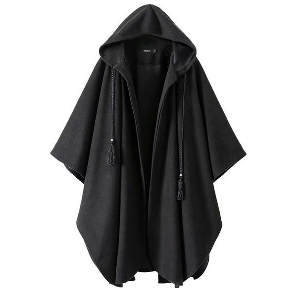

women's wool & blends yamamoto dark irregular design woolen coat fall winter hooded long cape style women clothes womens coats, Black