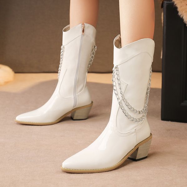 

winter fashion chain thick heel simple winter middle boot's boots, Black