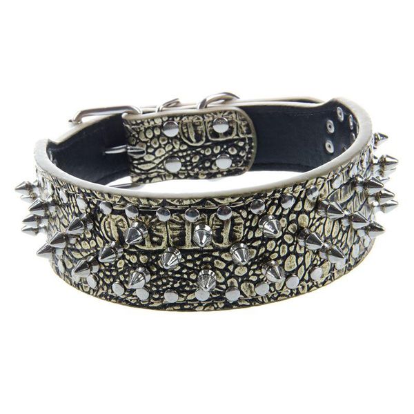 

dog collars & leashes pu leather spiked studded collar 2" wide 31 spikes 52 studs