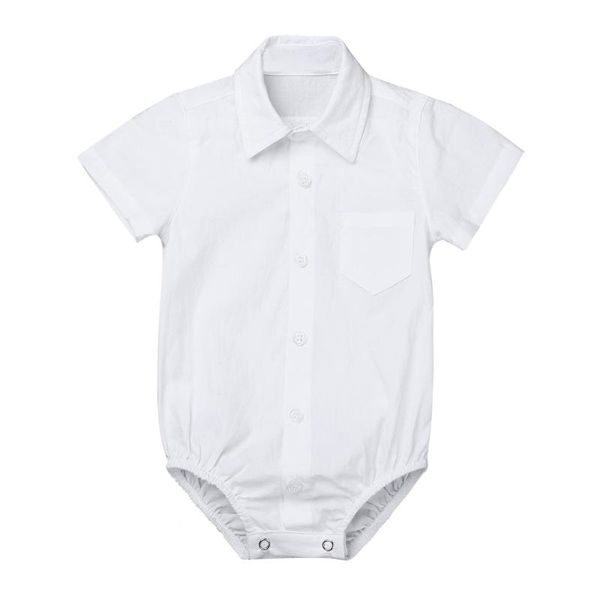 

jumpsuits born infant baby boy short sleeves lapel formal gentleman shirt romper jumpsuit wedding party toddler clothes 3-24 months, Blue