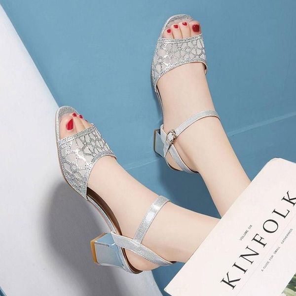 

dress shoes women sandals 2021 summer open toe ankle strap silver wedding gold high heels sandalias mujer ladies 8132c, Black