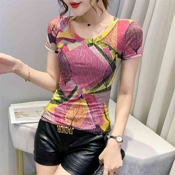 

fashion style print t shirt women short sleeve o neck summer slim tshirt woman tshirts 210507, White