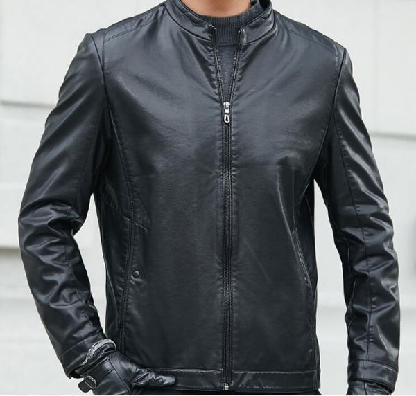 

men's fur & faux m-4xl 2021 spring fashion personality plus velvet padded casual pu jacket, Black