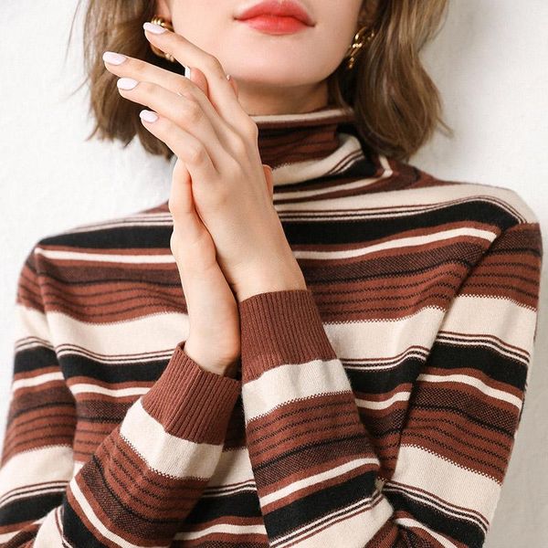 

women's sweaters litvriyh striped knitted sweater women pullovers long sleeve high neck fashion pullover knit pull femme, White;black