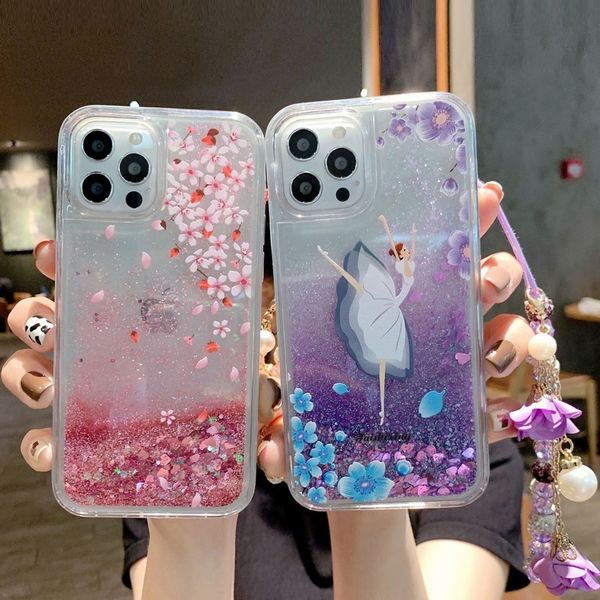 

glitter quicksand liquid flower butterfly soft phone cases cover clear for iphone 13 pro max 7 8 plus 11 12 xs xr samsung galaxy note 9 s10