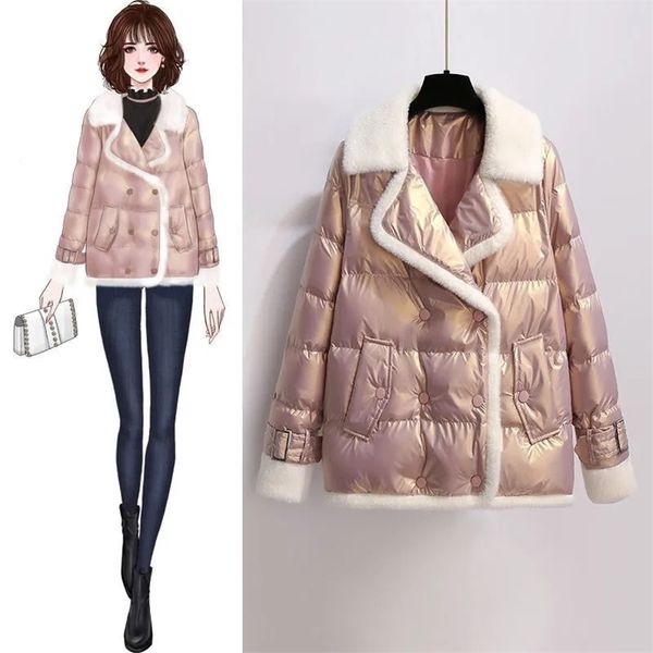 

winter thick warm coat plus size women clothing fur collar patchwork down cotton padded jacket female elegant short parkas 211013, Black
