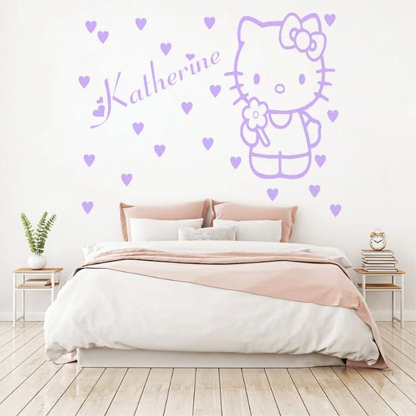 

wall stickers home decoration custom name decals kitty cat girls room sticker removable kids nursery decal eco-friendly y-141-1
