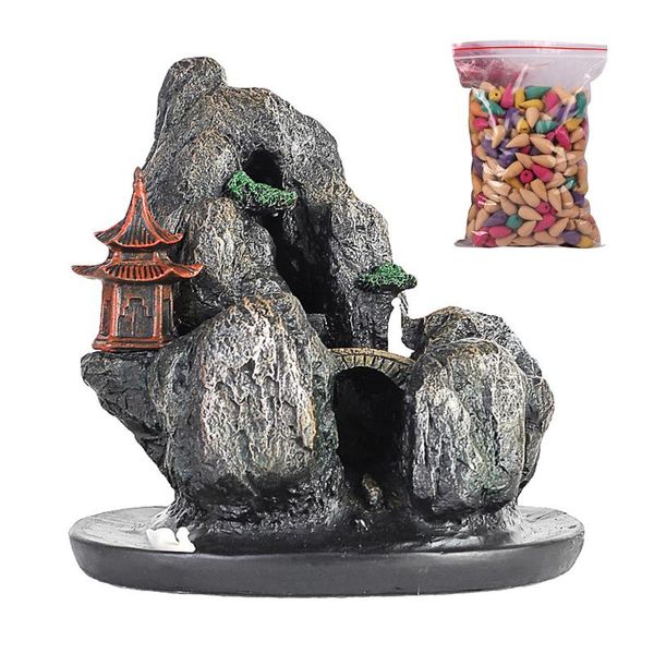 

fragrance lamps handmade backflow incense burner waterfall resin holder home decoration with 50pcs cone for yoga