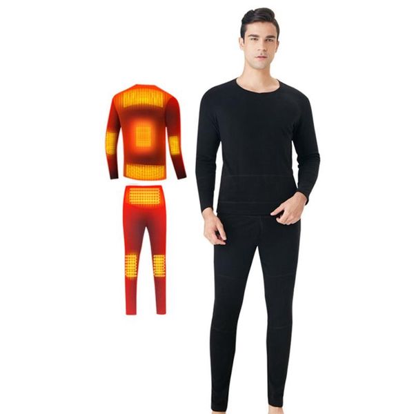 

racing jackets winter men women fleece heating thermal underwear pants bottoms heated suit usb electric for skiing fishing, Black;red