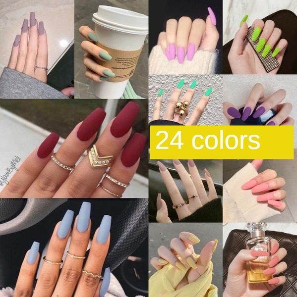 

false nails 24pcs/set nail art fake cover artificial designs matte french stiletto full diy manicure tools, Red;gold