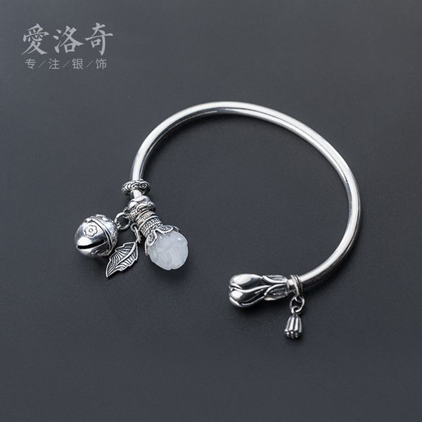 

silver bracelet female fashion s925 thai silver bell flower bud bracelet temperament synthetic glass hand jewelry s2843, Black