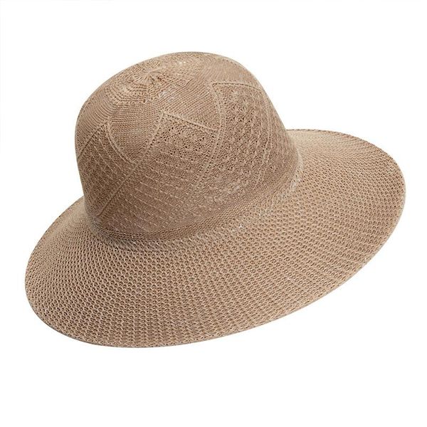 

wide brim hats men women polyester imitation raffia sun breathable refreshing cap summer travel sunscreen foldable straw hat r57, Blue;gray