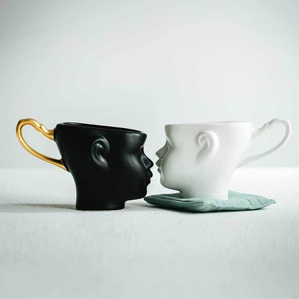 Tazza con viso personale Coppie Carburanti in ceramica La tazza da caffè Piccole tazze panciute di lusso in stile europeo