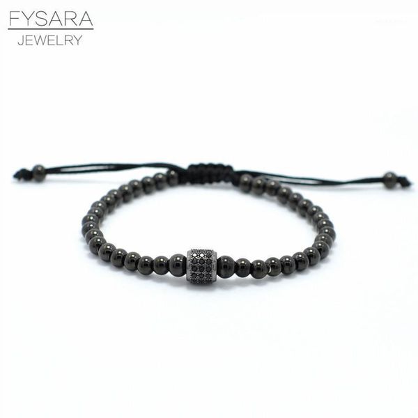 

fysara black gold charm bracelets pave setting cz inlay bead braiding bracelets for men boys macrame bracelet adjustable size1