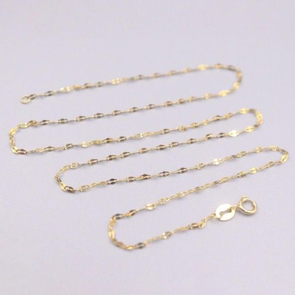 

chains genuine real 18k yellow gold thin 1.2mm lip-shape link chain necklace for woman 17.7inch stamp au750, Silver