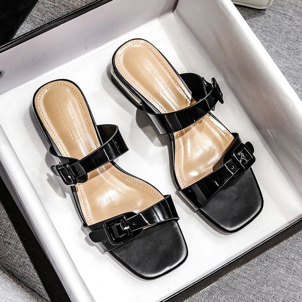 

sandals summer new kitten heel women's sandal buckle strap open toe simple fashion design large size shoes 41 to 43 yhmh, Black