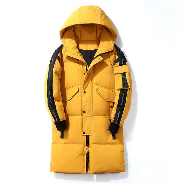 

fashion long mens down jackets fur collar hooded solid color parka male winter thicken warm outdoor windproof men down coats 211015, Black