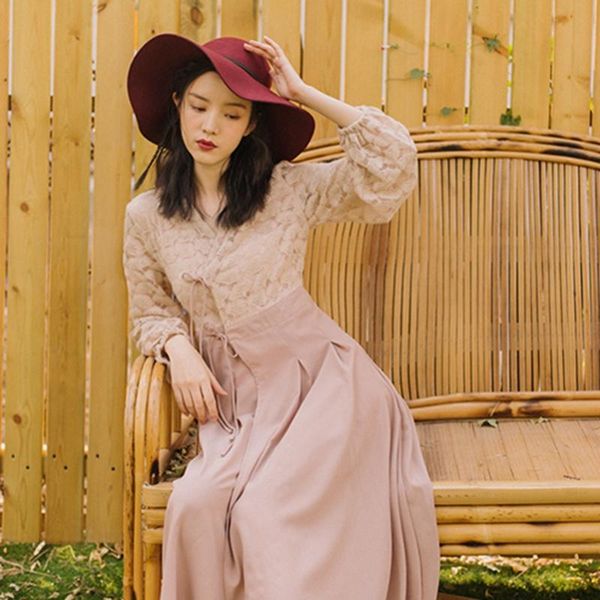 

casual dresses 2021 fashion the cross lace v zero lantern sleeve dress, Black;gray