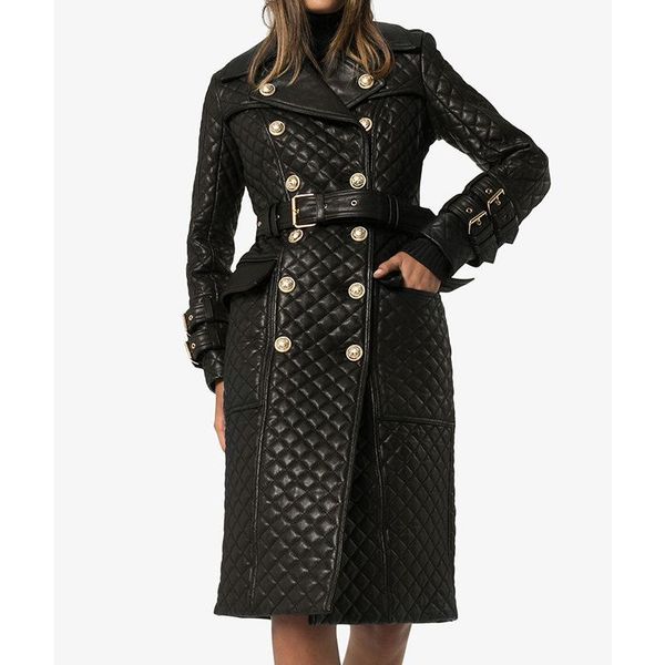 

women's leather & faux genuine coat long style for women winter 2021 mid-length sheepskin windbreaker, Black