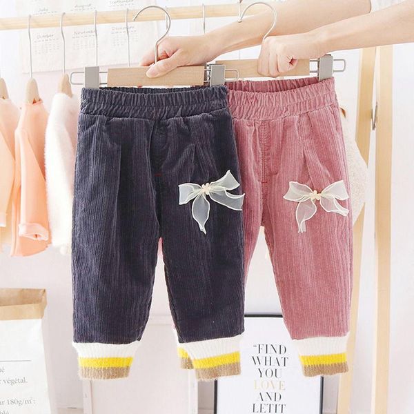 

trousers 2021 autumn/winter girls kids boys velvet warm long pants comfortable cute bow baby casual pant clothes children clothing, Blue