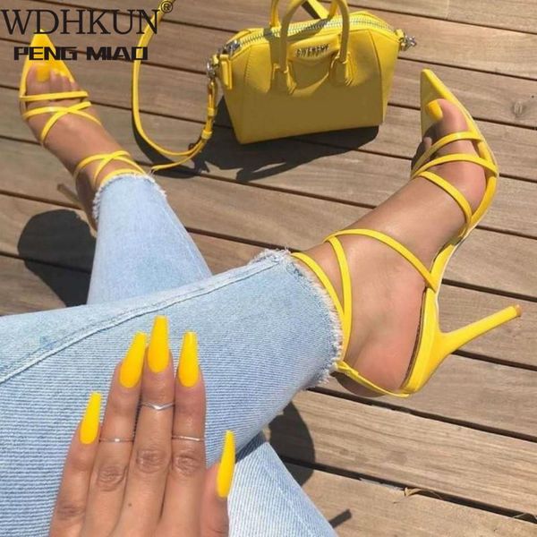 

yellow sandals ladies summer pointed fish mouth cross stilettos sharp point toe 11.5cm heels zl-222-5, Black