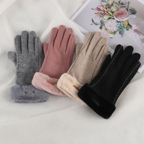 

autumn and winter wool warm gloves cashmere thickened korean female student touch screen outdoor driving riding, Blue;gray