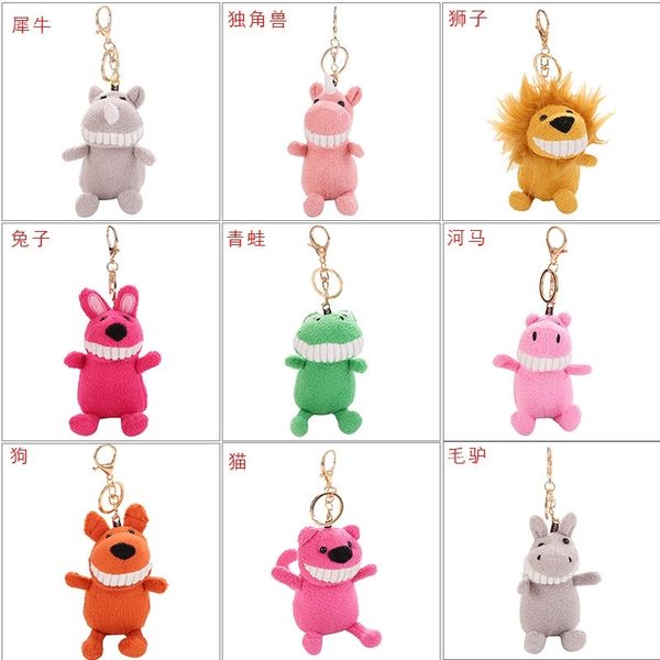 

smile big teeth plush toy pendant metal key ring pig lion grab doll
