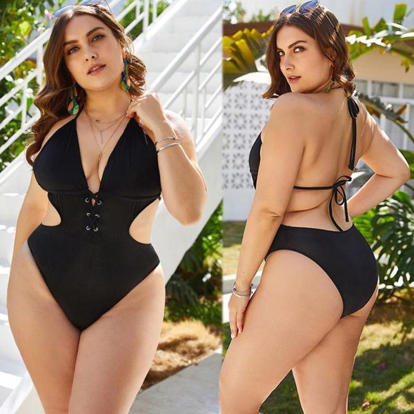

women's swimwear yy30 2021 fashion swimsuit bikinis for fat people black oversized 2-5xl beach dress hollow out women summer clothes, White;black