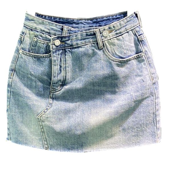 

skirts denim skirt women summer 2021 casual beveled breasted anti-glare short package hip a-line, Black
