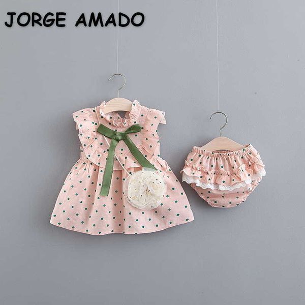 

summer kids girls 2-pcs sets pink dot sleeveless vest shirts + mini shorts cute style clothes e75 210610, White