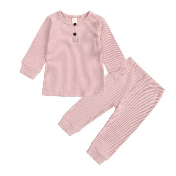 

baby girl boy clothing sets spring autumn solid long sleeve pit striped pants 2pcs home service suit 2021 new kids clothes g1023, White