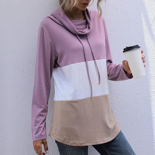 

fashion women's sweatshirt casual long-sleeved loose hooded stitching elegant autumn and winter hoodies & sweatshirts, Black