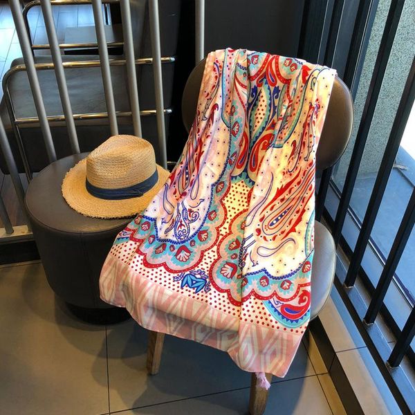 

scarves national style pink clouds totem printing wave spring summer air conditioning scarf shawl lady sunscreen holiday, Blue;gray