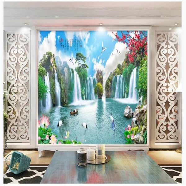 

wallpapers wallpaper for walls 3 d living room 3d landscape waterfall tv background wall