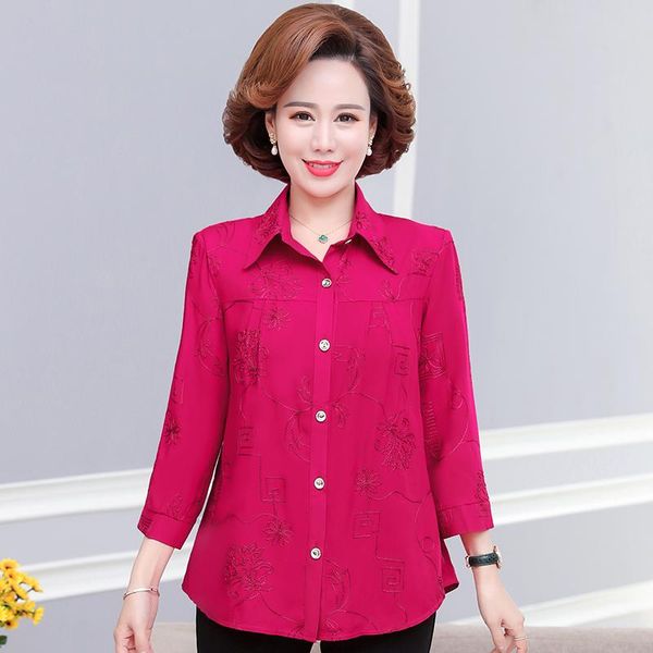

women's blouses & shirts women spring autumn embroidery blouse turn down collar single breasted ladies nine quarter sleeve female 2021, White