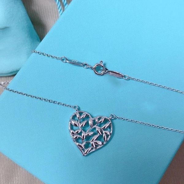 

chains 2021 tif 925 1:1 geometr hollow peace leaf necklace luxury jewelry fashion brand couple women, Silver