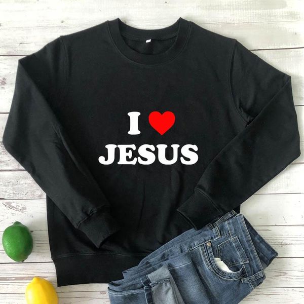

women's hoodies & sweatshirts colored i love jesus 100% cotton sweatshirt women retro long sleeve christian bible pullovers, Black