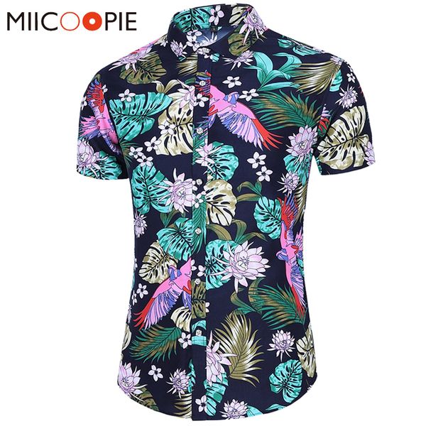 

vintage designer shirts for men summer short sleeve bird flower print blouse floral hawaiian shirt mens social 7xl kg-77, White;black