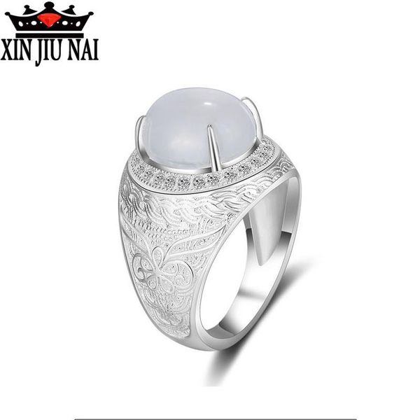 

cluster rings chinese style pattern carving vintage chalcedony middle-aged mature man foreign trade malaysian gem ring, Golden;silver