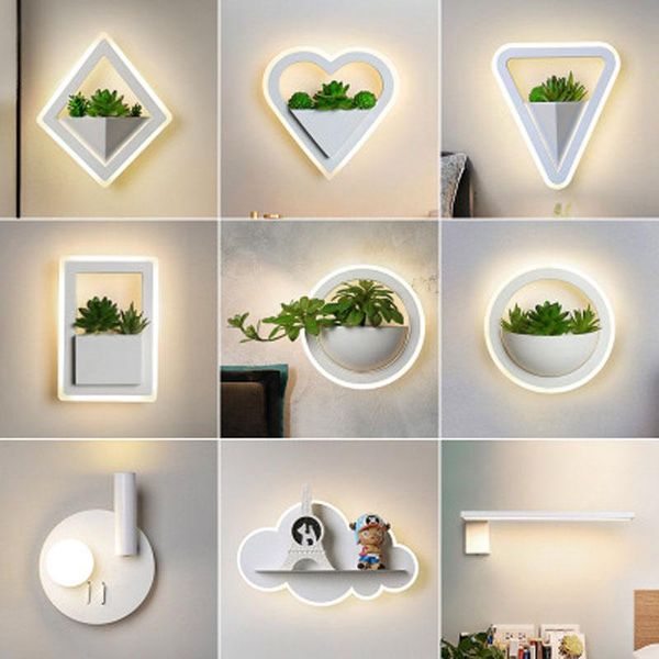 

wall lamp simple nordic led creative bedroom green plant aisle lights el acrylic indoor stair light