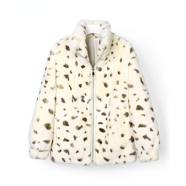 

women's fur & faux menina bonita 2021 winter women jacket real coat loose warm leopard print natural luxury fashion outerwear, Black