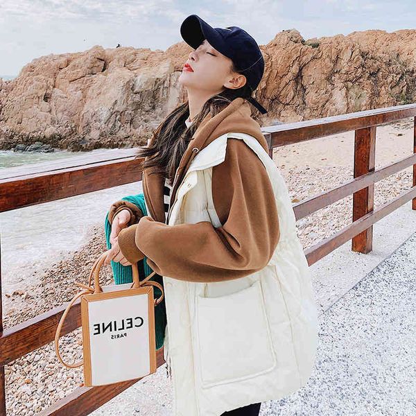 

women's down & parkas new splicing fake two-piece down padded jacket women winter thickened waist thinner hooded 0020, Black