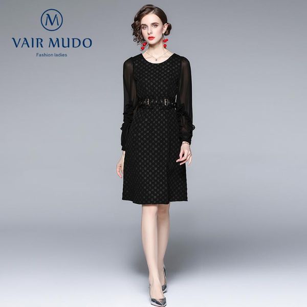 

casual dresses autumn french style high cold imperial sister hepburn temperament waist ruffled little black dress femaley-444, Black;gray