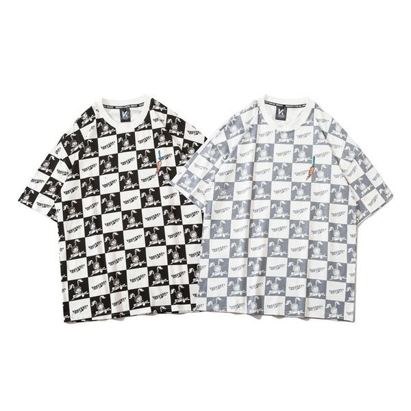 

fashion t shirt impas summer check cartoon print short sleeve men's street loose lovers leisure t, White;black