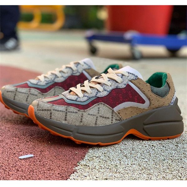 

2021 designer rhyton sneakers shoe men women trainers vintage luxury chaussures ladies sport casual shoes designers runner sneaker with box, Black;red