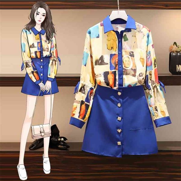 

plus size women's autumn clothing fat sister slim temperament suit skirt age reduction two-piece uk191 210506, White