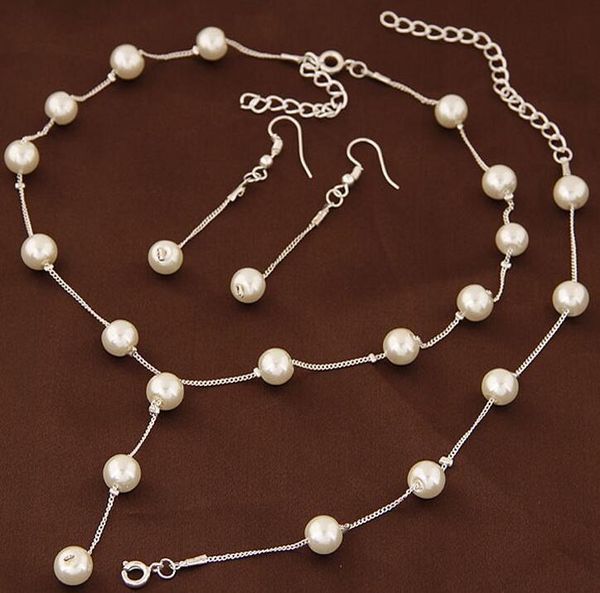 

earrings & necklace 604sweet jewelry sets earring bracelet women statement collar mujeres choker necklaces bijoux gift n5218, Silver