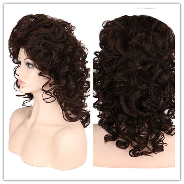 

men's and short hair wig dark brown women's curl, Black