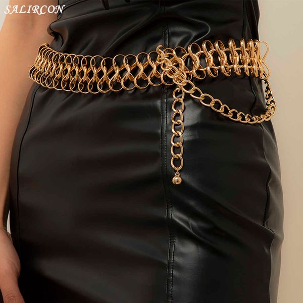 

new fashion punk thick wide waist chain belt for women geometric circle cross charm body chain jewelry clothes decoration 2021 p0811, Silver