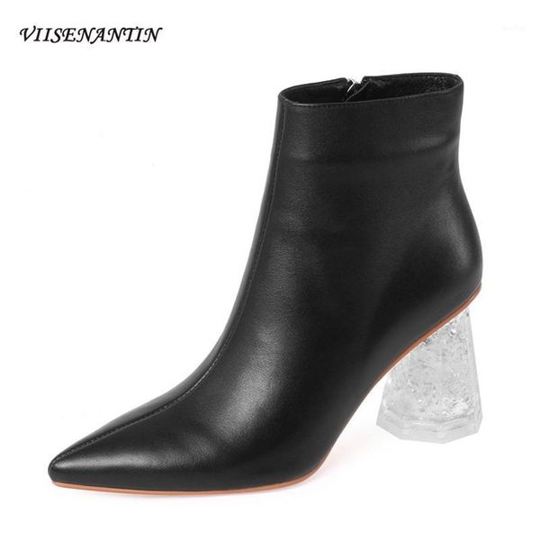 

boots fashion pointed short female crystal thick heel high retro korean autumn winter wild thin women single1, Black